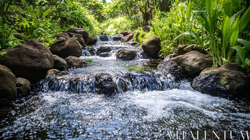 AI ART Serene River Landscape with Verdant Foliage