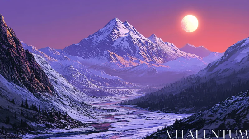 Twilight in the Snowy Mountains AI Image