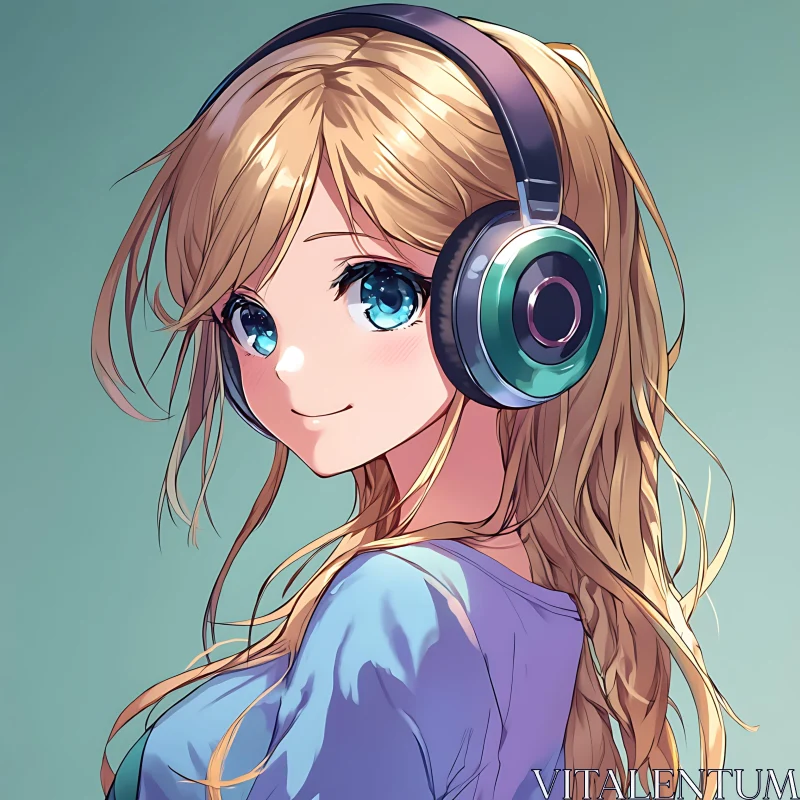 Blonde Anime Girl with Modern Headphones AI Image