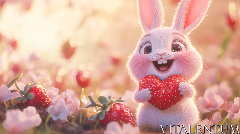 AI ART Bunny's Strawberry Love