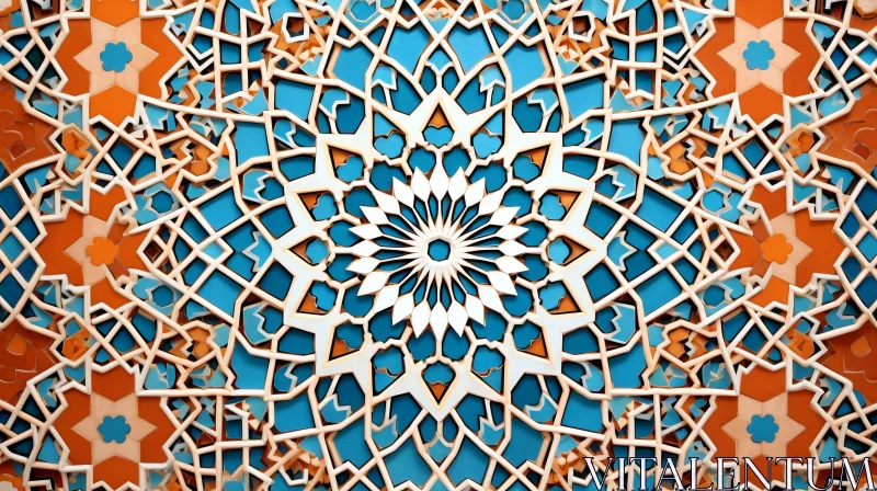 Abstract Islamic Wood Sculptor Design in Sky-blue and Amber AI Image