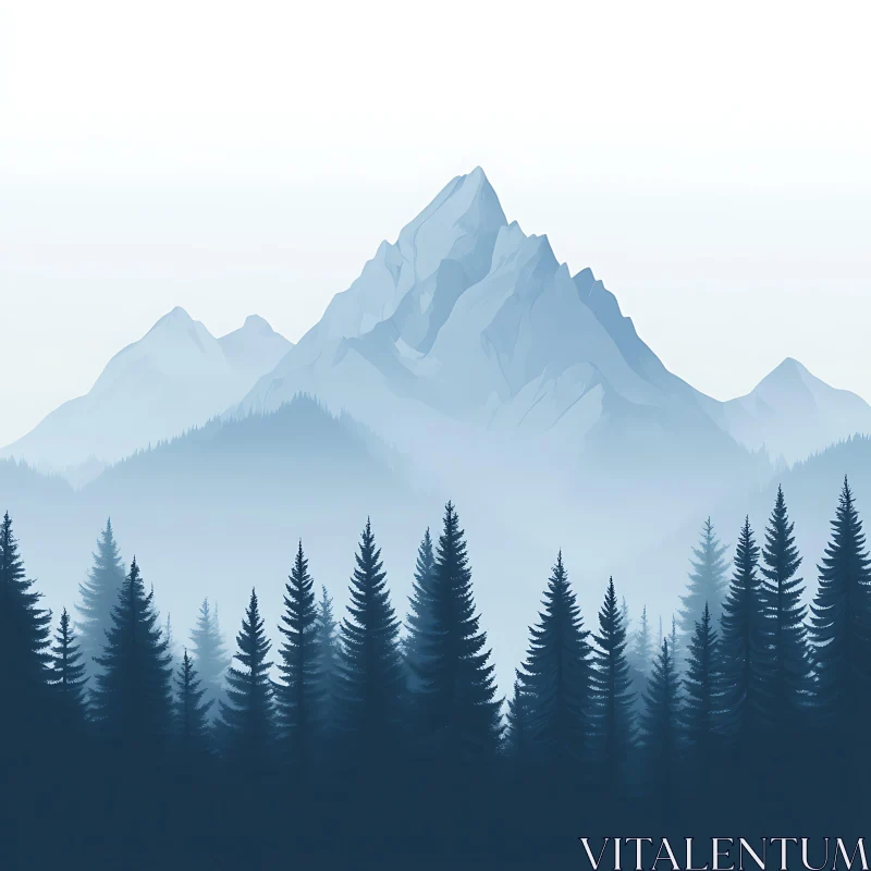 AI ART Misty Mountains and Evergreen Forest