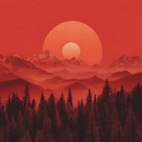 Monochromatic Sunset Landscape