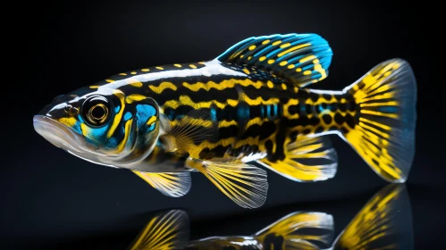 Bright Fish with Blue and Yellow Stripes on Black Background