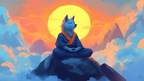 Mindful Wolf in Peaceful Meditation