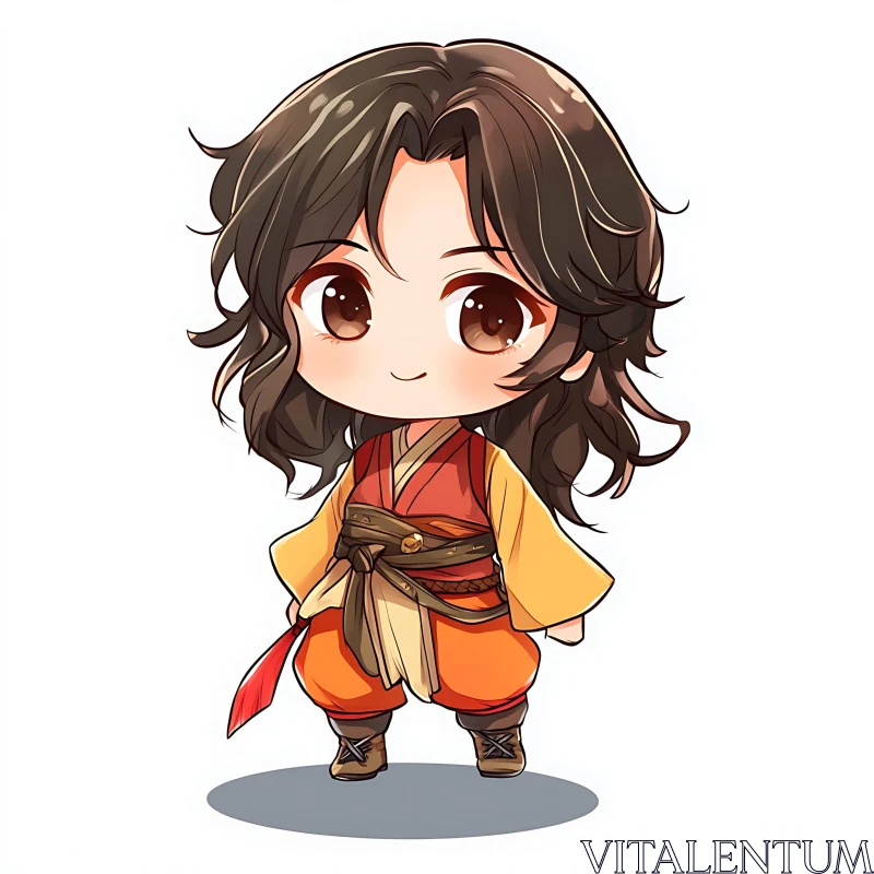 Cute Chibi Anime Figure with Traditional Costume AI Image