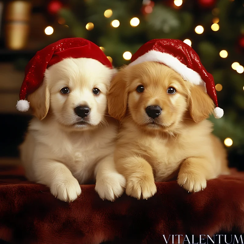 Cute Puppies Welcoming Christmas AI Image