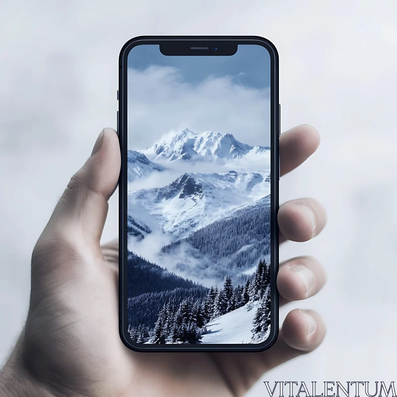 Icy Peaks on Mobile Display AI Image