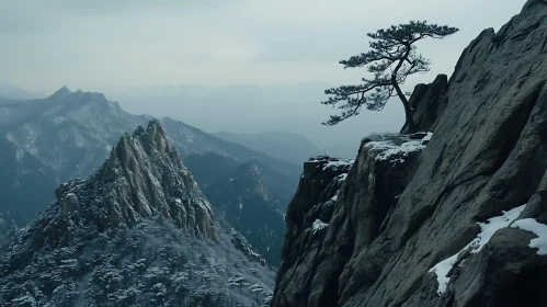 Tranquil Mountain Landscape with Solitary Tree