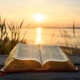 Open Book by the Sea at Sunset