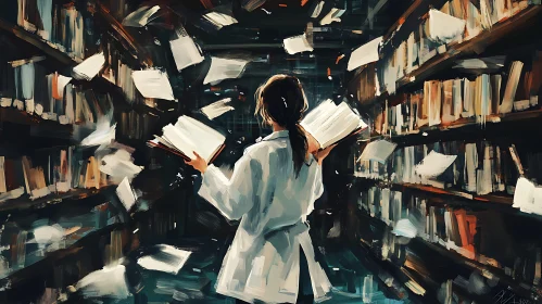 Woman Reading in an Abstract Library