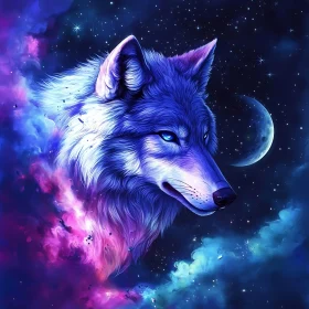 Celestial Wolf in Starry Night