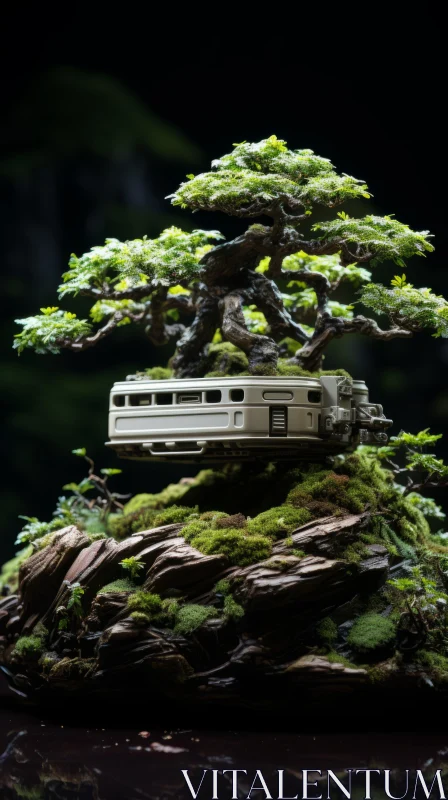 Miniature Toy Truck in a Bonsai Landscape AI Image
