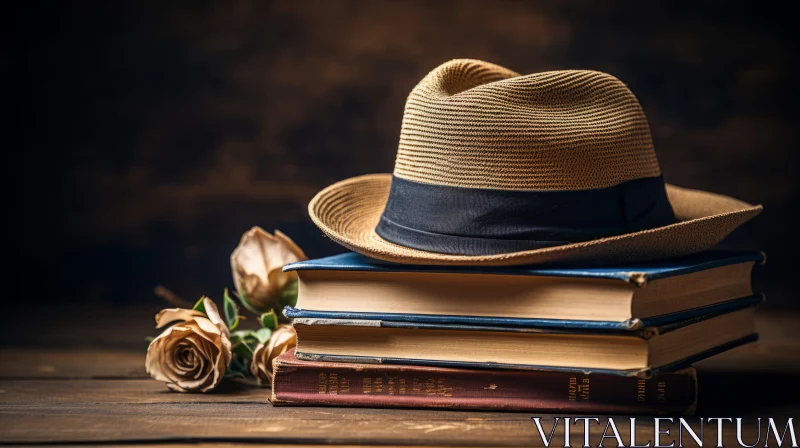 Romantic Hat on Books: A Timeless Composition AI Image