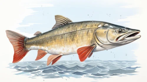 Underwater Elegance: Illustrated Fish in Light Brown and Red
