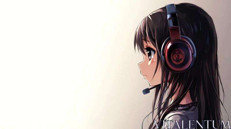 Side View of Anime Girl with Headphones AI Image