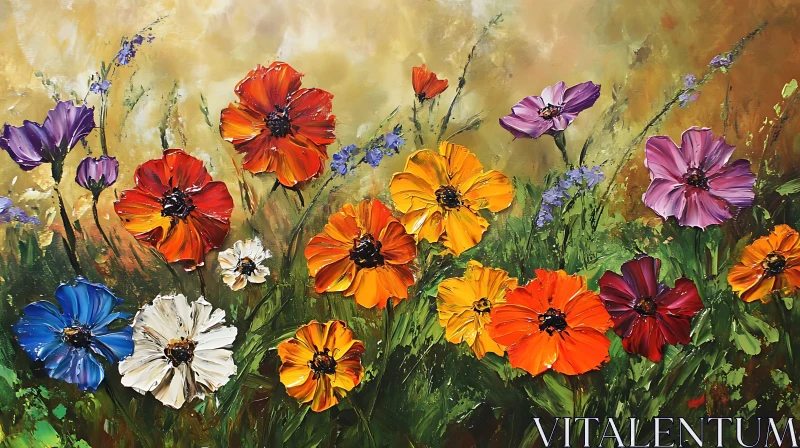 AI ART Textured Blossom Field Oil Art