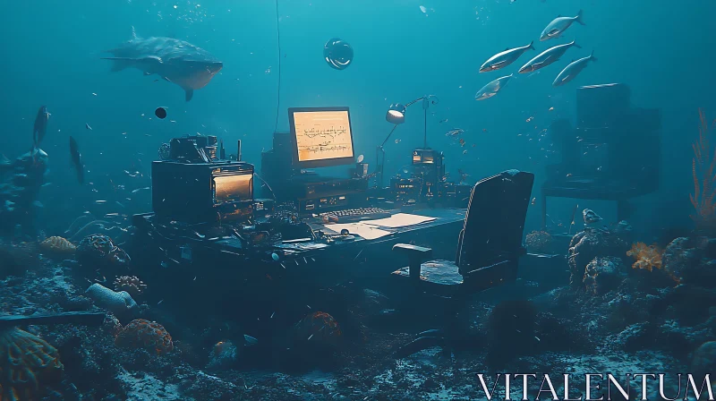 Submerged Workspace Fantasy Art Print AI Image