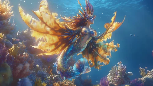 Golden Mermaid's Serene Underwater Dance