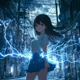 Electrifying Anime Scene with Urban Backdrop