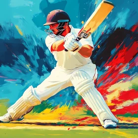 Vivid Abstract Cricket Player in Action AI Generated Picture