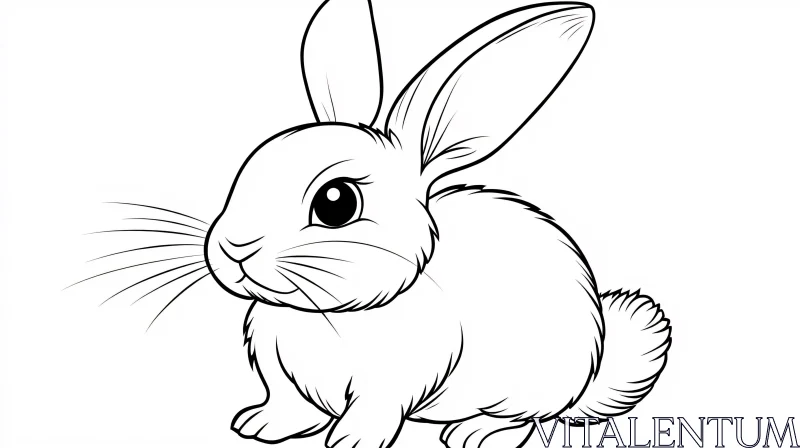 Monochrome Bunny Drawing - Cute Rabbit Illustration AI Image