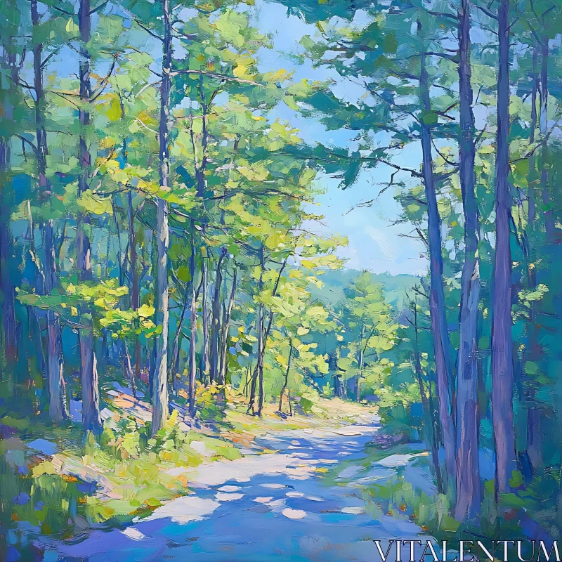 AI ART Forest Path in Sunlight