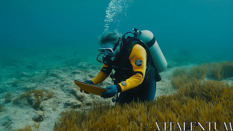 AI ART Scuba Diver Observing Ocean Flora