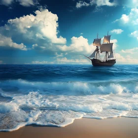 Old Sailing Ship in the Ocean