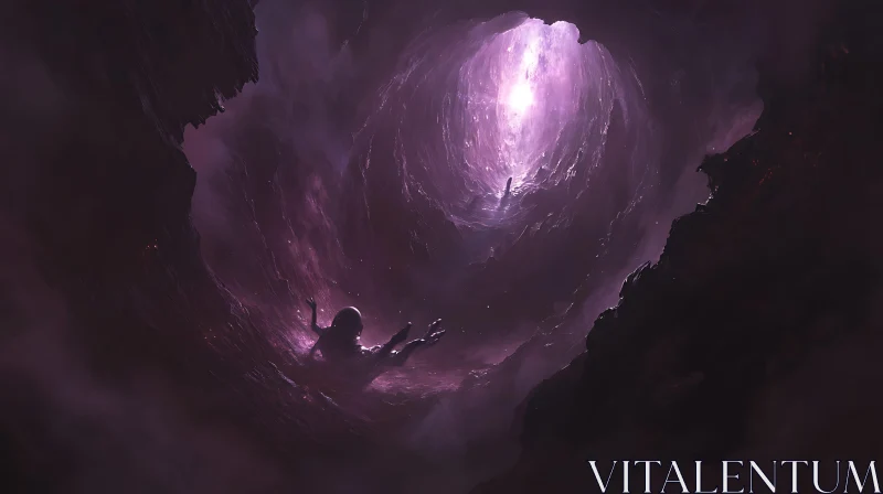 Falling Figure in Luminous Purple Cave AI Image