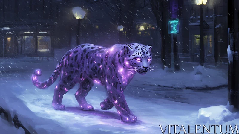 Glowing Leopard in Snowy Landscape AI Image