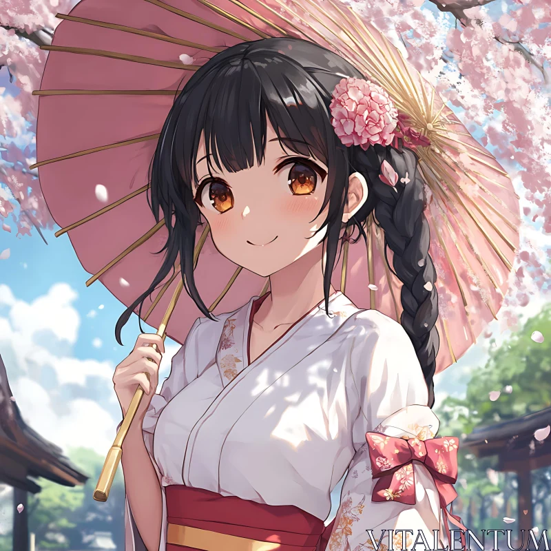 Charming Anime Girl with Parasol AI Image