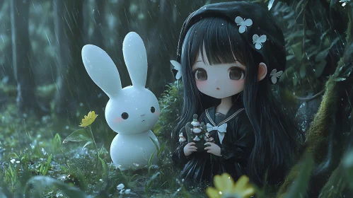 Rainy Forest Anime Doll with Bunny