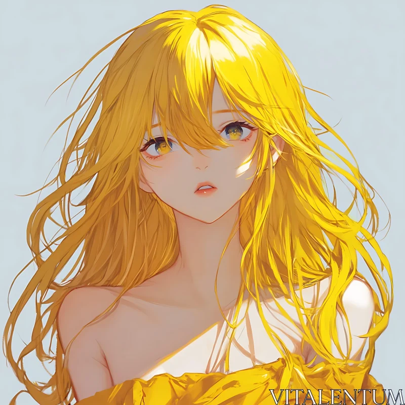 Anime Art with Yellow-Haired Character and Expressive Eyes AI Image