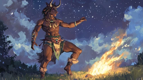 Tribal Minotaur under Starry Night