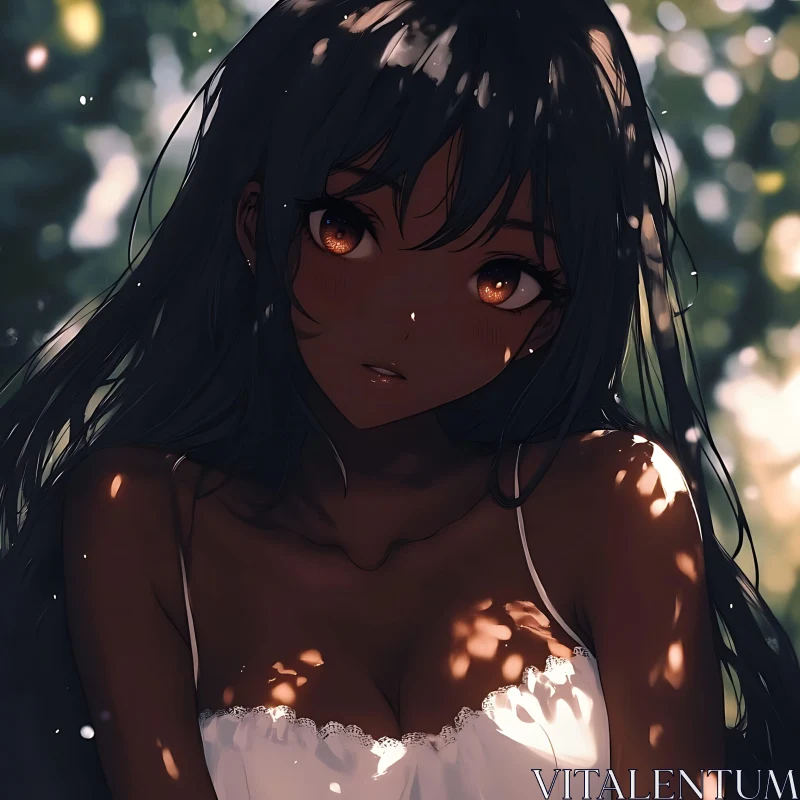 AI ART Sunlit Anime Girl in Forest