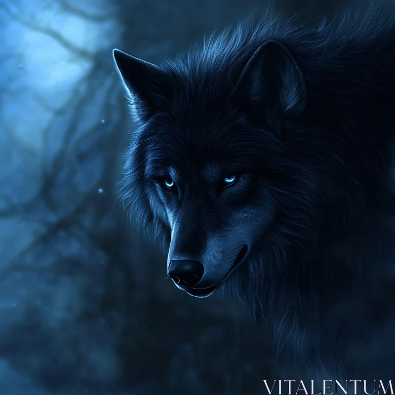 AI ART Night Predator: A Wolf's Intense Gaze