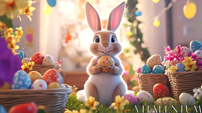 AI ART Whimsical Easter Bunny and Egg Display