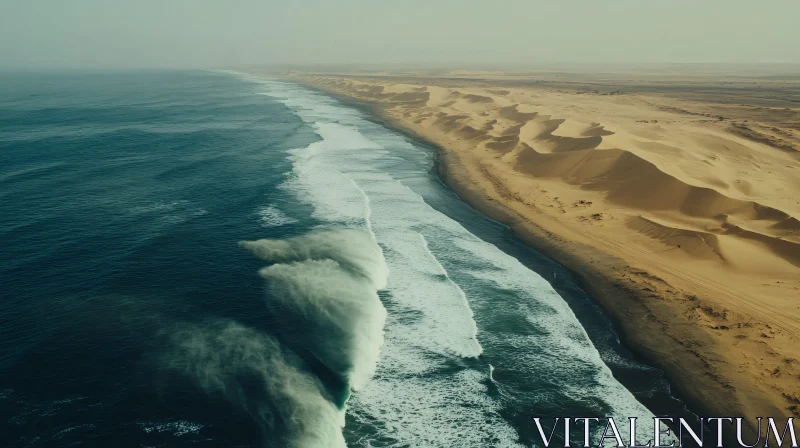 Coastal Aerial View of Waves and Beach AI Image