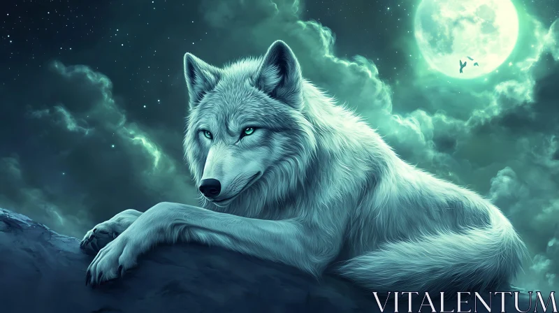 Lunar Wolf Serenity Scene AI Image