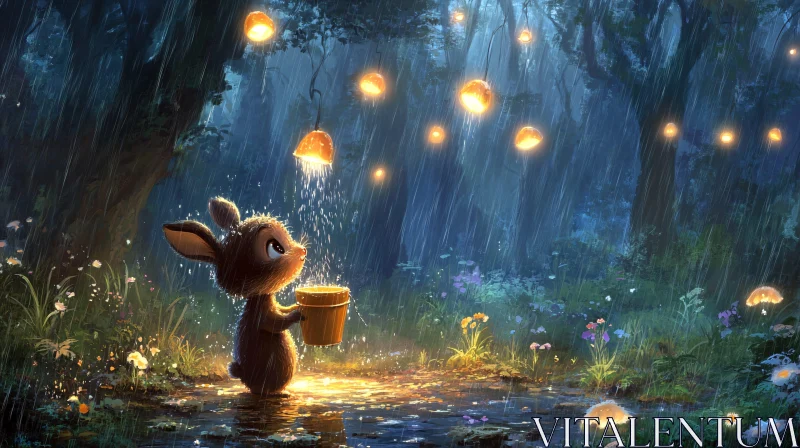 AI ART Magical Rainy Forest with Animal Character