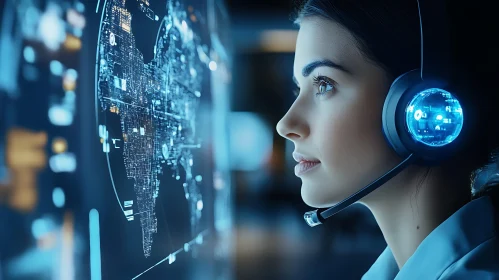 Focused Woman with Headset