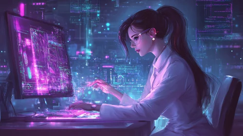 Neon Hacker in Futuristic City