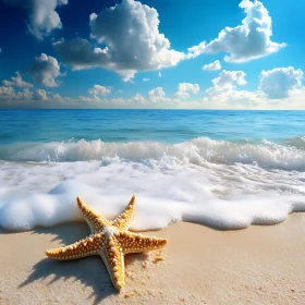 Golden Starfish by the Ocean Shore