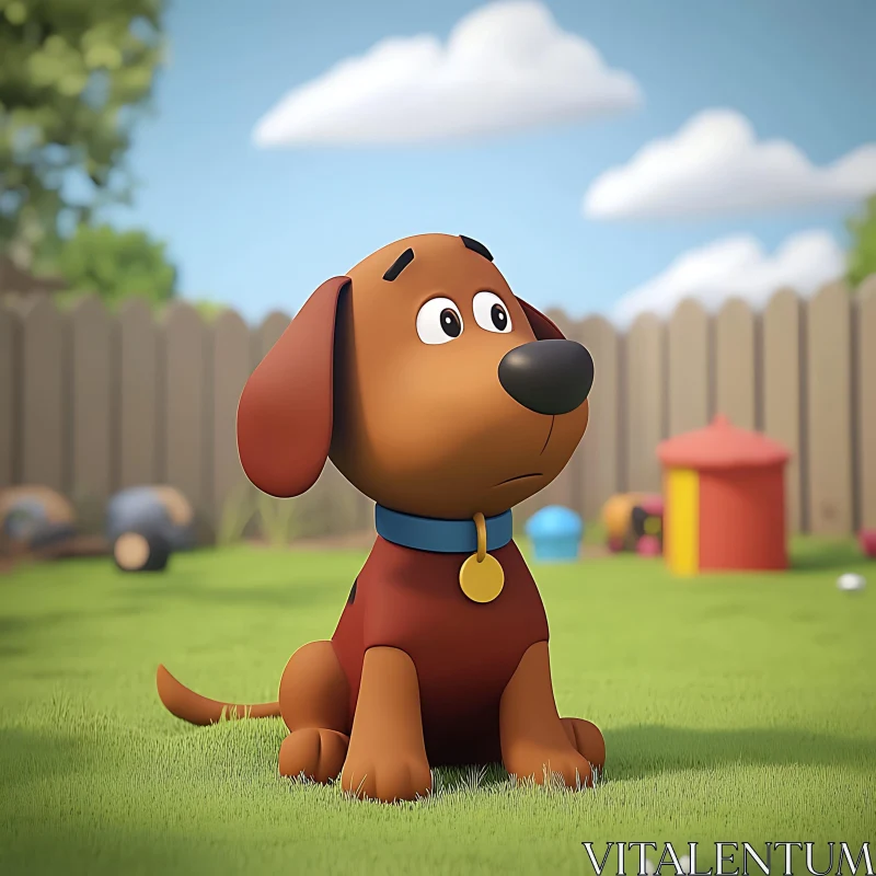 AI ART Adorable Cartoon Dog Sitting on Lawn