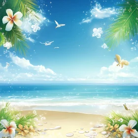 Seascape with Birds and Tropical Plants