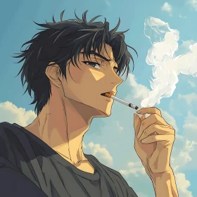 Dramatic Anime Character with Cigarette