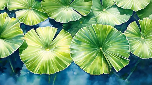 Watercolor Lotus Leaves on Water