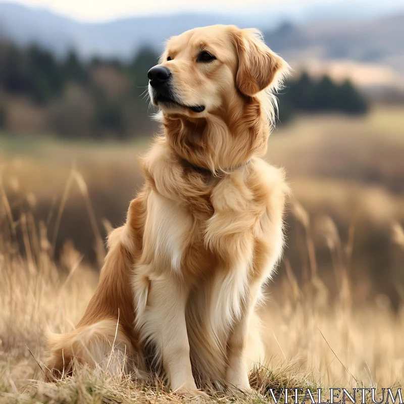 Graceful Golden Retriever in a Peaceful Countryside AI Image