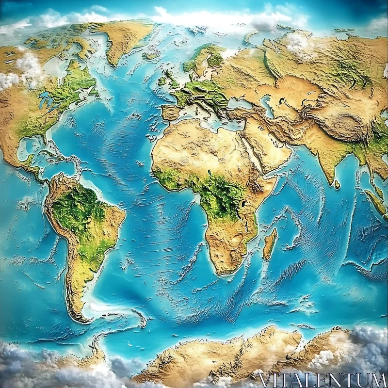 Earth Topography: A Detailed World Map AI Image